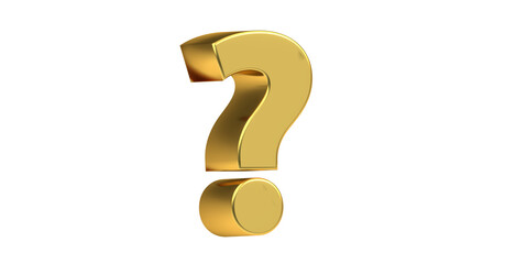 exklusives plakatives gold metallisches Fragezeichen 3D-Rendering, Frage, Antwort, FAQ, Zeichen, Schrift, 3D, exklusiv, edel, Aufgabe, Wissen, Lernen, Ungewiss,  Freisteller, Alphakanal