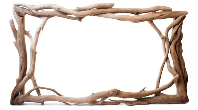 natural picture frame made out of sun bleached driftwood on white. 