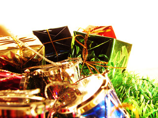 Christmas New Year decoration with glittering gift boxes