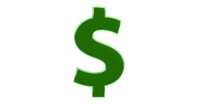 Dollarzeichen grüne plakative metallische 3D-Schrift, Finanzen, Symbol, Aktien, Dollar, Preis, Kosten, Prämie, Gutschrift, Gewinn, Kapital, Business
