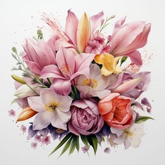 Obraz na płótnie Canvas spring flower bouquet watercolor genrarive ai