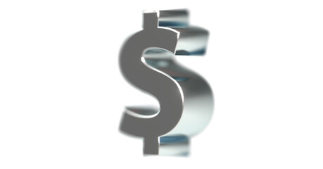 Dollarzeichen silberne plakative metallische 3D-Schrift, Finanzen, Symbol, Aktien, Dollar, Preis, Kosten, Prämie, Gutschrift, Gewinn, Kapital, Business
