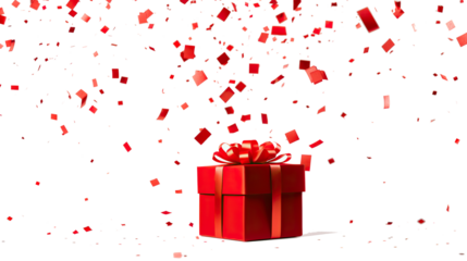 red gift floating spreading Confetti surprise