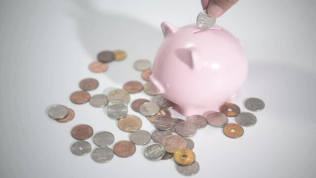 ブタの貯金箱にコインを貯める手