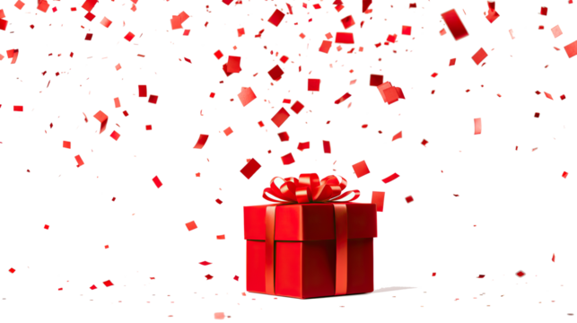 red gift floating spreading Confetti surprise