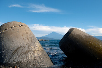 Mt. Fuji over the Sea Shot at Miho-no-Matsubara