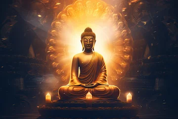 Poster Glowing golden buddha in heaven light © Kien