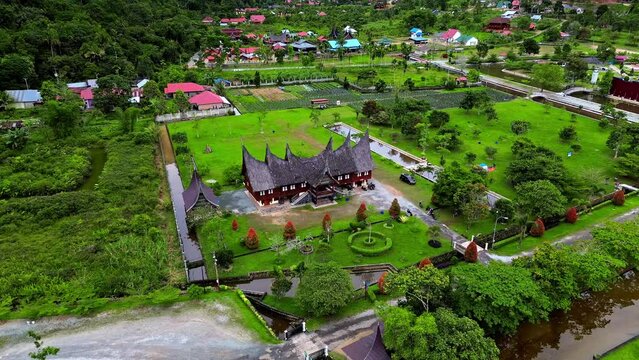 Aerial 4k video of Gadang House in Sumatra, Indonesia.