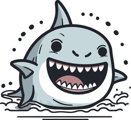 Naklejka premium Cute cartoon shark. Vector illustration. Isolated on white background.