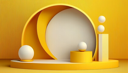 simple podium with 3D reddering yellow background items