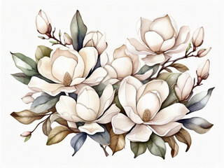 Watercolor Magnolia Bouque, generative ai