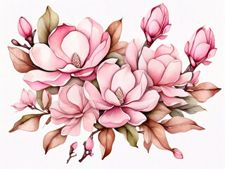 Watercolor Magnolia Bouque, generative ai