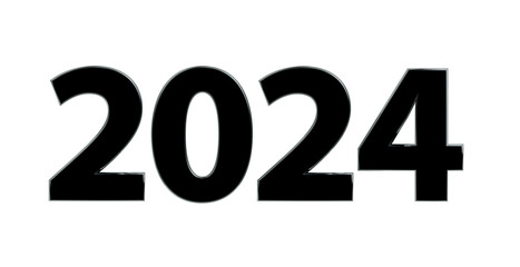 2024 plakative 3D-Schrift, schwarz, 3D, exklusiv, metallisch, edel, Jahreswechsel, Kalender, Neujahr, Datum, Freisteller, Alphakanal, Rendering
