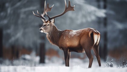 Deer in snowy winter forest