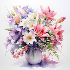 spring flower bouquet watercolor isolated on white background for removing background generative ai