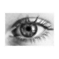 Woman's eye 90s style halftone shape for trendy collage. Dots texture. Contemporary style