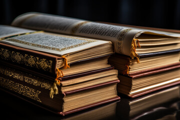 A mesmerizing view of the Quran pages fluttering in the breeze, portraying the spiritual connection of the faithful, creativity with copy space