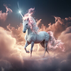 Obraz na płótnie Canvas a Bright and beautiful Unicorn glowing in heaven created with Generative Ai
