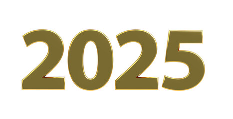 2025 plakative 3D-Schrift, 3d, Jahreswechsel, gold, metallisch, Kalender, Neujahr, Datum, Freisteller, Alphakanal, Rendering
