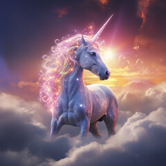 Fototapeta premium a Bright and beautiful Unicorn glowing in heaven created with Generative Ai