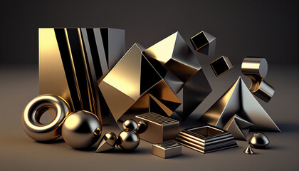 metallic forms with a 3D appearance