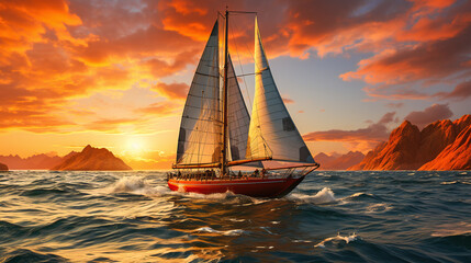 sailing boat at sunset