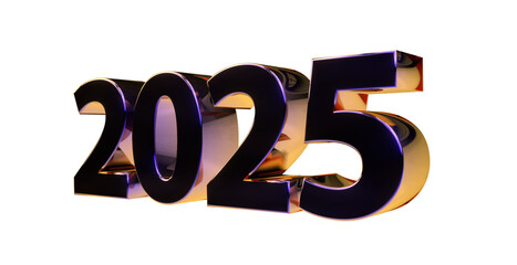2025 plakative 3D-Schrift, 3d, Jahreswechsel, blau, schwarz, gold, exklusiv, metallisch, edel, Kalender, Neujahr, Datum, Freisteller, Alphakanal, Rendering
