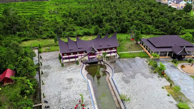 Aerial 4k video of Gadang House in Sumatra, Indonesia.