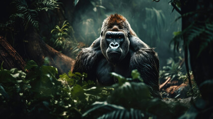 Naklejka premium Majestic Gorilla in the Dense Rainforest