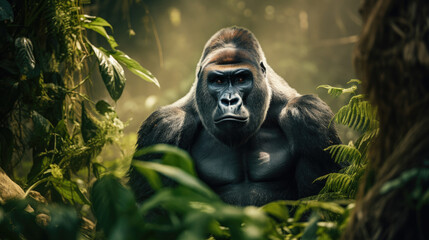 Majestic Gorilla in the Dense Rainforest