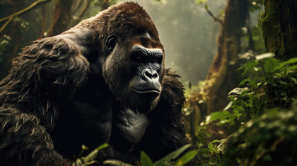 Majestic Gorilla in the Dense Rainforest