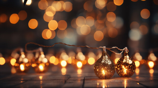 golden christmas lights against bokeh background