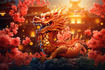 Fototapeta na wymiar Happy chinese new year 2024 , the glowing dragon zodiac