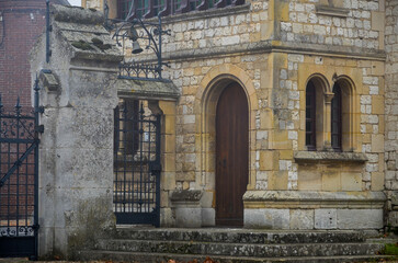 abbaye Saint Pierre de Jumièges, hiver dans la brume, fondée en 654, 76, Jumièges, Normandie,...