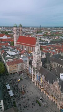 The drone aerial footage of old town of Munich, Bavaria, Germany. Munich is the capital and most populous city of the Free State of Bavaria.