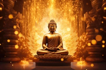 Foto auf Alu-Dibond Glowing golden buddha in heaven light © Kien