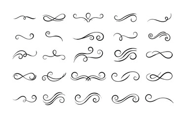 Ornamental curls, swirls divider and filigree ornaments vector illustration set