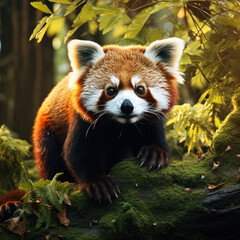 Fototapeta premium Red Panda in Natural Habitat Close-up Portrait