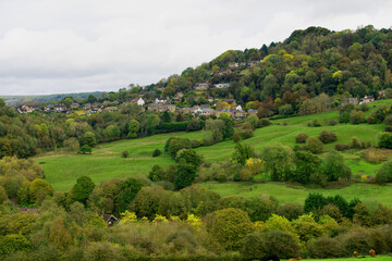 Fototapeta na wymiar Matlcok Bath landscape with green hills and trees