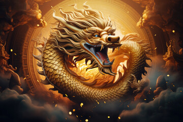 Happy chinese new year 2024 , the glowing dragon zodiac - obrazy, fototapety, plakaty