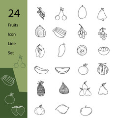 24 fruit icon line set