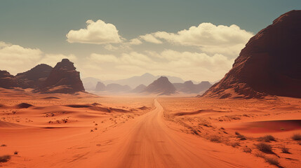 Fototapeta na wymiar empty road in desert, sand dunes in the desert, Landscape view of dusty road desert