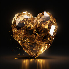 gold heart in a gold crystal on a black background ultra realistic created with Generative Ai