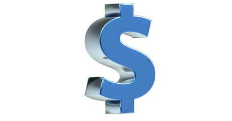 Dollar blaues plakatives 3D-Zeichen, Währung, Icon, Geld, Amerikanischer Dollar, United States Dollar, Devisen, Wirtschaft, Finanzen, Zahlungsmittel, Banknoten, Münzen, Rendering, Freisteller