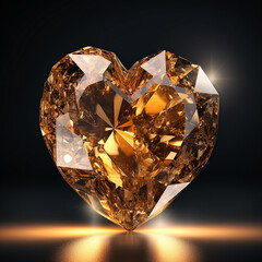 gold heart in a gold crystal on a black background ultra realistic created with Generative Ai