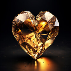 gold heart in a gold crystal on a black background ultra realistic created with Generative Ai