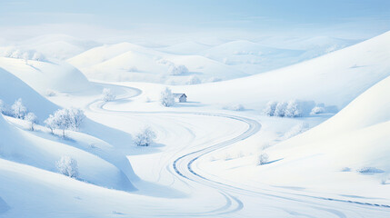 Fototapeta na wymiar a snowy road through a winter snowy mountain side