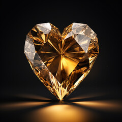 gold heart in a gold crystal on a black background ultra realistic created with Generative Ai