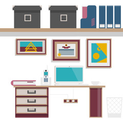 Office workspace icon flat vector workplace design