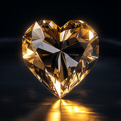 gold heart in a gold crystal on a black background ultra realistic created with Generative Ai
